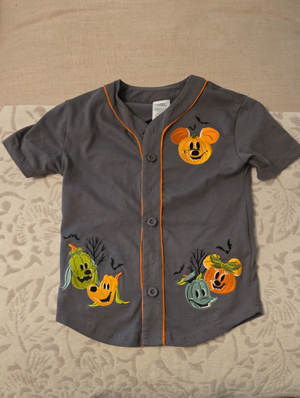 Disney Gray Button-Front Halloween Jersey with Orange Trim